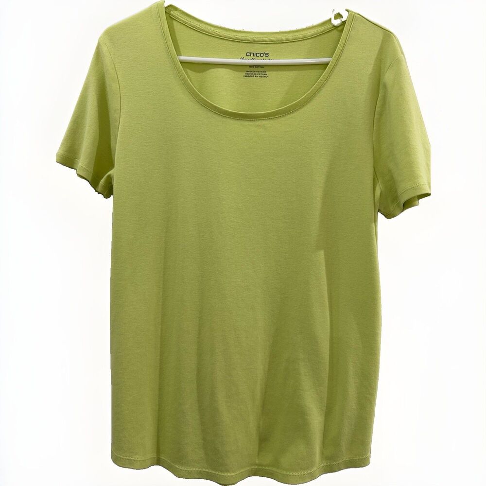 Chicos Sz 2 Womens Large Green Ultimate Tee Short Sleeve Scoop Neck Pullover